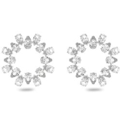 Swarovski - Matrix hoop earrings, Pear cut, White, Rhodium plated