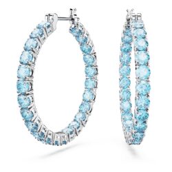 Swarovski - Matrix hoop earrings, Round cut, Blue, Rhodium plated