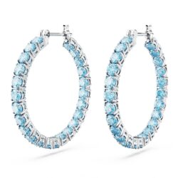 Swarovski - Matrix hoop earrings, Round cut, Blue, Rhodium plated - Bilde 3