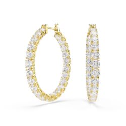 Swarovski - Matrix hoop earrings, Round cut, White, Gold-tone plated