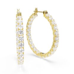 Swarovski - Matrix hoop earrings, Round cut, White, Gold-tone plated - Bilde 3