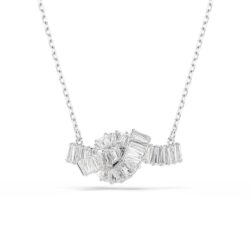 Swarovski - Matrix pendant, Baguette cut, Knot, White, Rhodium plated