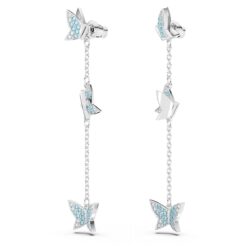 Swarovski - Lilia drop earrings, Butterfly, Blue, Rhodium plated