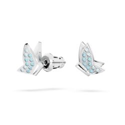 Swarovski - Lilia stud earrings, Butterfly, Blue, Rhodium plated