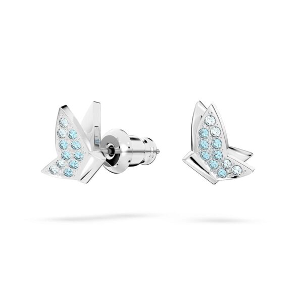 Swarovski - Lilia stud earrings, Butterfly, Blue, Rhodium plated