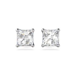 Swarovski - Stilla Attract stud earrings, Square cut, White, Rhodium plated
