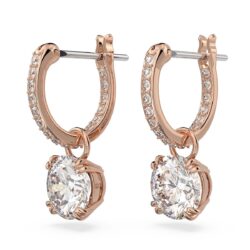Swarovski - Stilla drop earrings, Round cut, White, Rose gold-tone plated