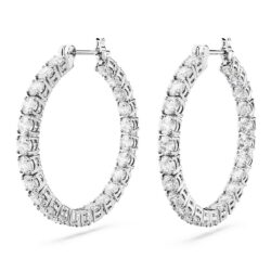 Swarovski - Matrix hoop earrings, Round cut, White, Rhodium plated