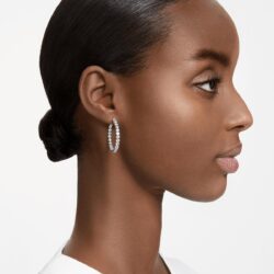 Swarovski - Matrix hoop earrings, Round cut, White, Rhodium plated - Bilde 2