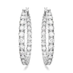 Swarovski - Matrix hoop earrings, Round cut, White, Rhodium plated - Bilde 3