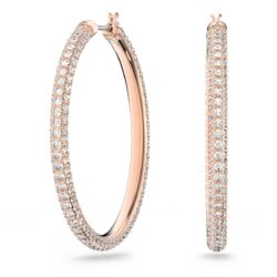 Swarovski - Dextera hoop earrings, Pavé, Large, White, Rose gold-tone plated