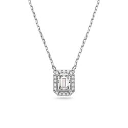 Swarovski - Una pendant, Octagon cut, White, Rhodium plated