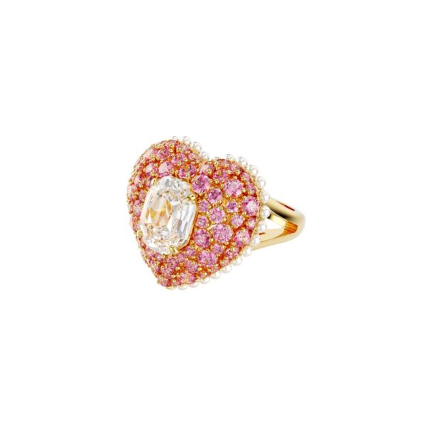 Swarovski - Str: 50-55 - Idyllia cocktail ring, Octagon cut, Crystal pearls, Heart, Pink, Gold-tone