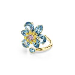 Swarovski - Str: 50 - Idyllia open ring, Mixed cuts, Flower, Blue, 18K gold finish - Bilde 2