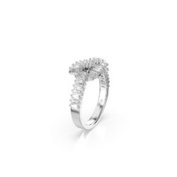 Swarovski - Str: 52 - Matrix ring, Baguette cut, Knot, White, Rhodium plated