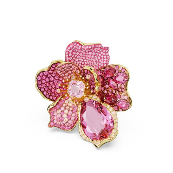 Swarovski - Str: 52 - Idyllia cocktail ring, Pavé, Flower, Pink, 18K gold finish