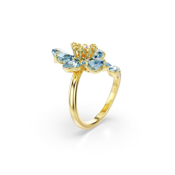Swarovski - Str: 52 - Idyllia open ring, Mixed cuts, Flower, Blue, 18K gold finish