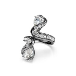 Swarovski - Str: 55 - The Vienna Collection open ring, Feather, White, Ruthenium plated