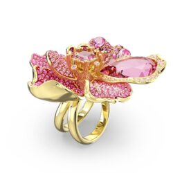 Swarovski - Str: 55 - Idyllia cocktail ring, Pavé, Flower, Pink, 18K gold finish