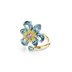 Swarovski - Str: 58 - Idyllia open ring, Mixed cuts, Flower, Blue, 18K gold finish - Bilde 2