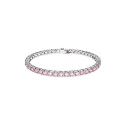 Swarovski - Str: L - Matrix Tennis bracelet, Round cut, Pink, Rhodium plated