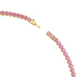 Swarovski - Str: M - Matrix Tennis necklace, Round cut, Pink, Gold-tone plated - Bilde 3