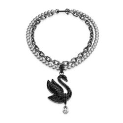 Swarovski - Swan choker and brooch, Crystal pearl, Swan, Black, Ruthenium plated