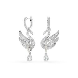 Swarovski - Swan earrings, Swan, White, Rhodium plated