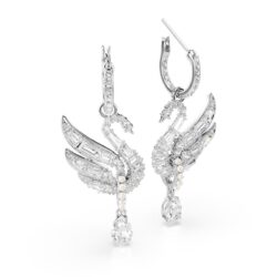 Swarovski - Swan earrings, Swan, White, Rhodium plated - Bilde 2