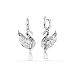 Swarovski - Swan earrings, Swan, White, Rhodium plated - Bilde 3
