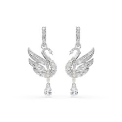 Swarovski - Swan earrings, Swan, White, Rhodium plated - Bilde 4