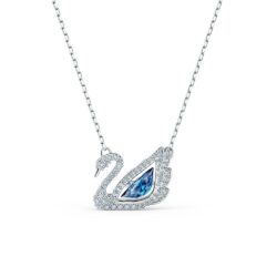 Swarovski - Swan necklace, Dancing swan, Blue, Rhodium plated