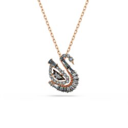 Swarovski - Swan pendant, Mixed cuts, Swan, Gray, 18K rose gold finish