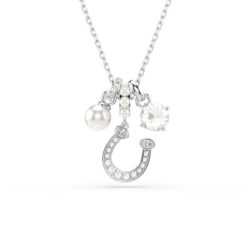 Swarovski - Symbolica pendant, Crystal pearl, Round cut, Pavé, Horse shoe, White, Rhodium plated