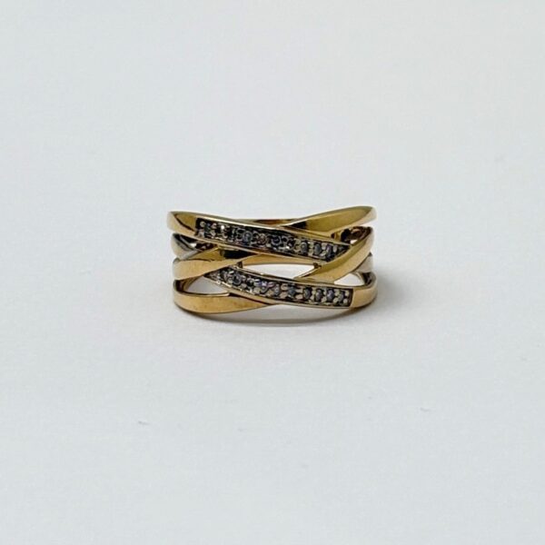VINTAGE - Ring i Gult gull i 18K (750) Flettet mønster med diamant Str: 51