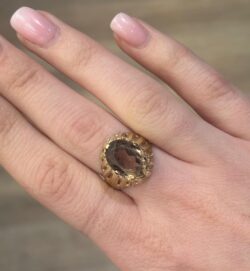 VINTAGE - Ring i Gultgull i 14K (585) Brun sten Str: 55 - Bilde 3