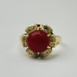 VINTAGE - Ring i Gultgull i 14K (585) rød sten Str: 59 - Bilde 2