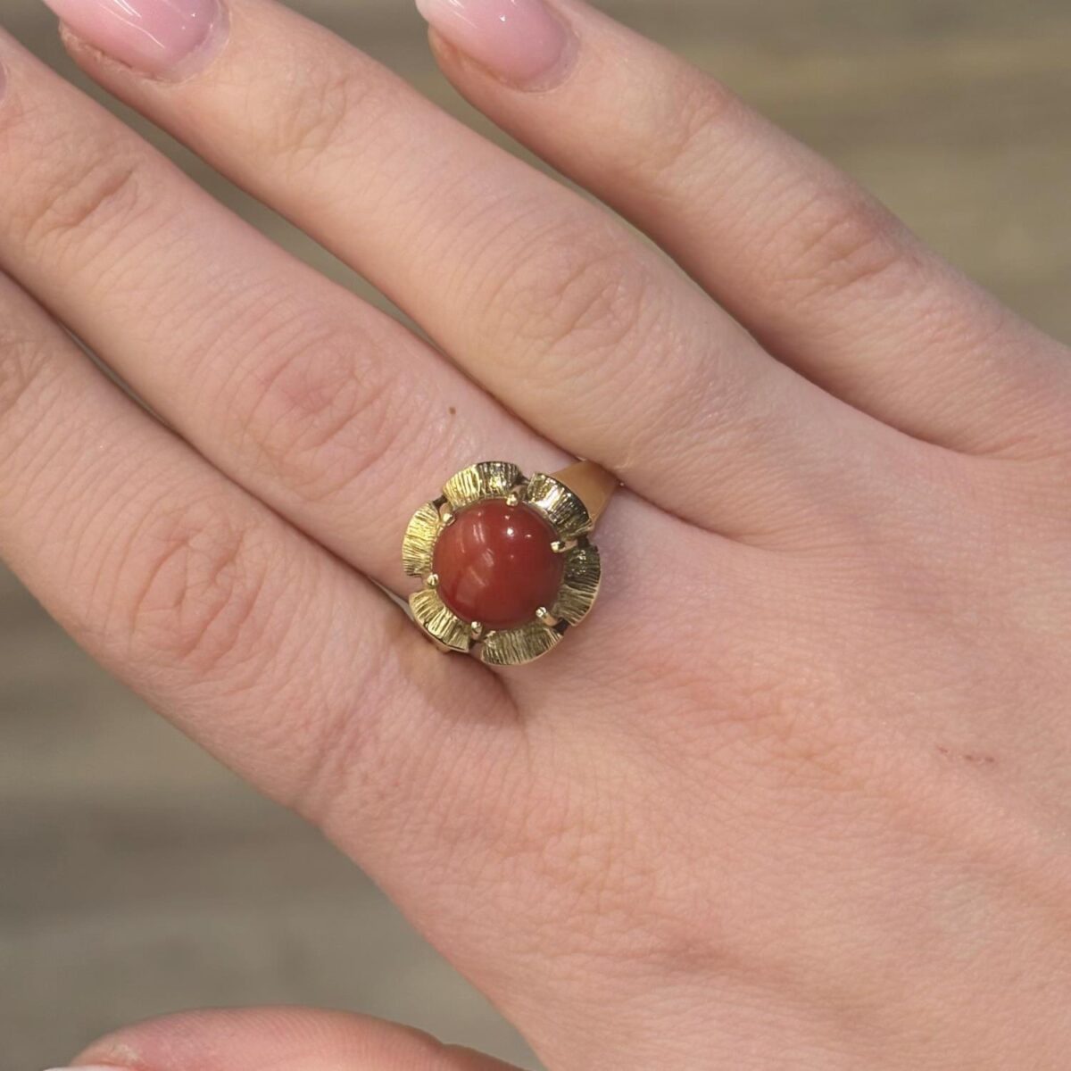 VINTAGE - Ring i Gultgull i 14K (585) rød sten Str: 59 - Bilde 3